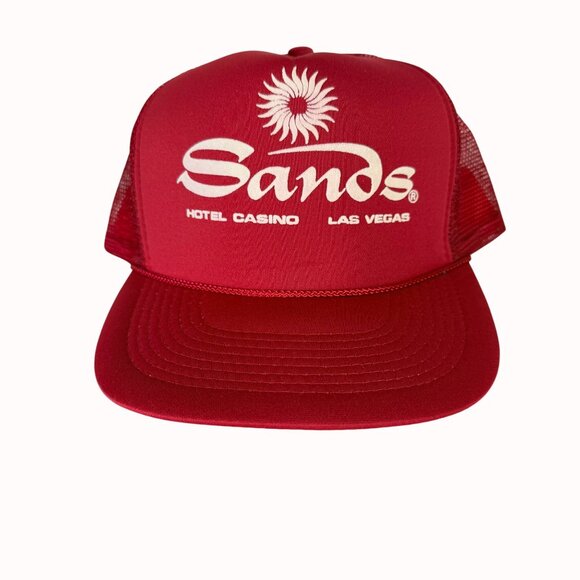 Sands Hotel Casino Trucker Hat Las Vegas VTG Red Mesh Cap Snapback Sun Logo - Picture 9 of 9